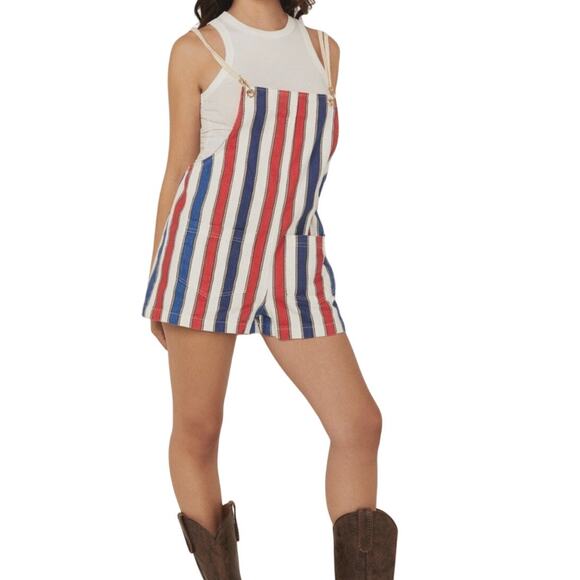 Show Me Your Mumu Trude small striped romper denim shorts SH 3061 - Picture 1 of 10